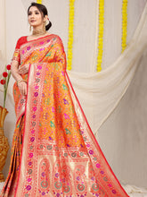 Vasudha Chex Golden Zari Worked Heavy Banarasi Orange Saree